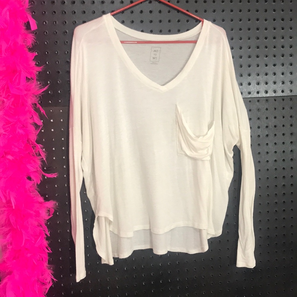 White hi low crop top long sleeve